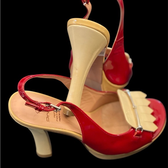 Prada Red and Beige Women's Slingback Platform Heels - Picture 3 of 8